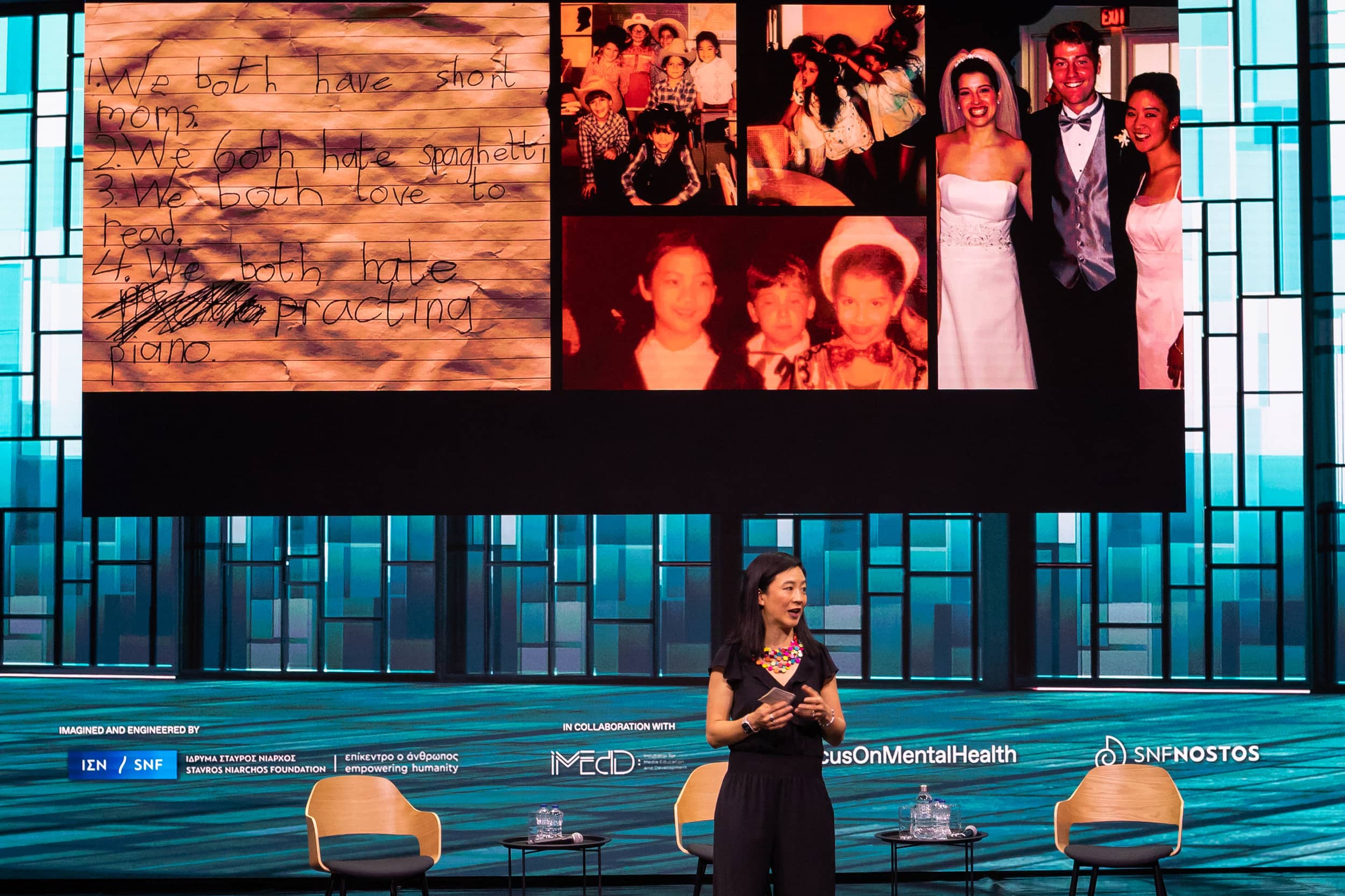 Woman speaker at the SNF Dialogues event speaking to the audience.