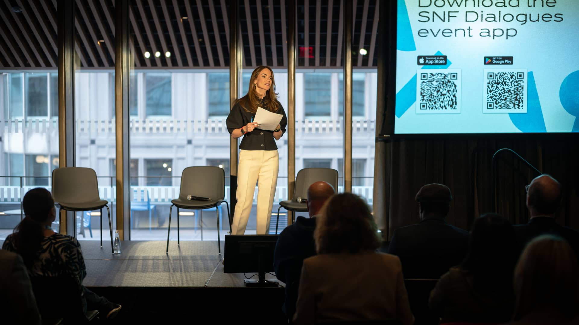 Anna-Kynthia Bousdoukou speaks at the SNF Dialogues event held at the SNFL in NY.