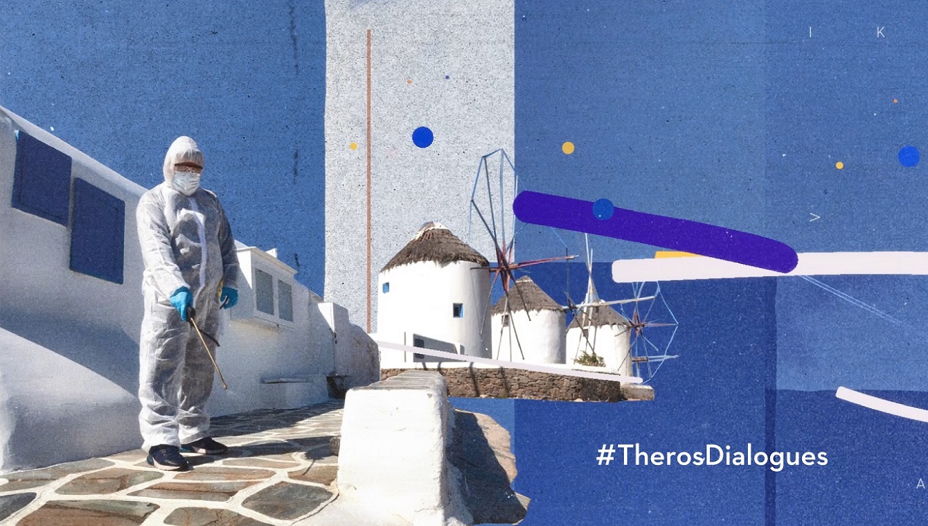 Banner showing a man in a suit spraying an island alley and other island themed graphics saying 