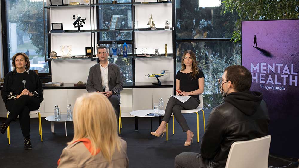 Anna Kynthia Bousdoukou and four guest speakers at the SNF Dialogues event.