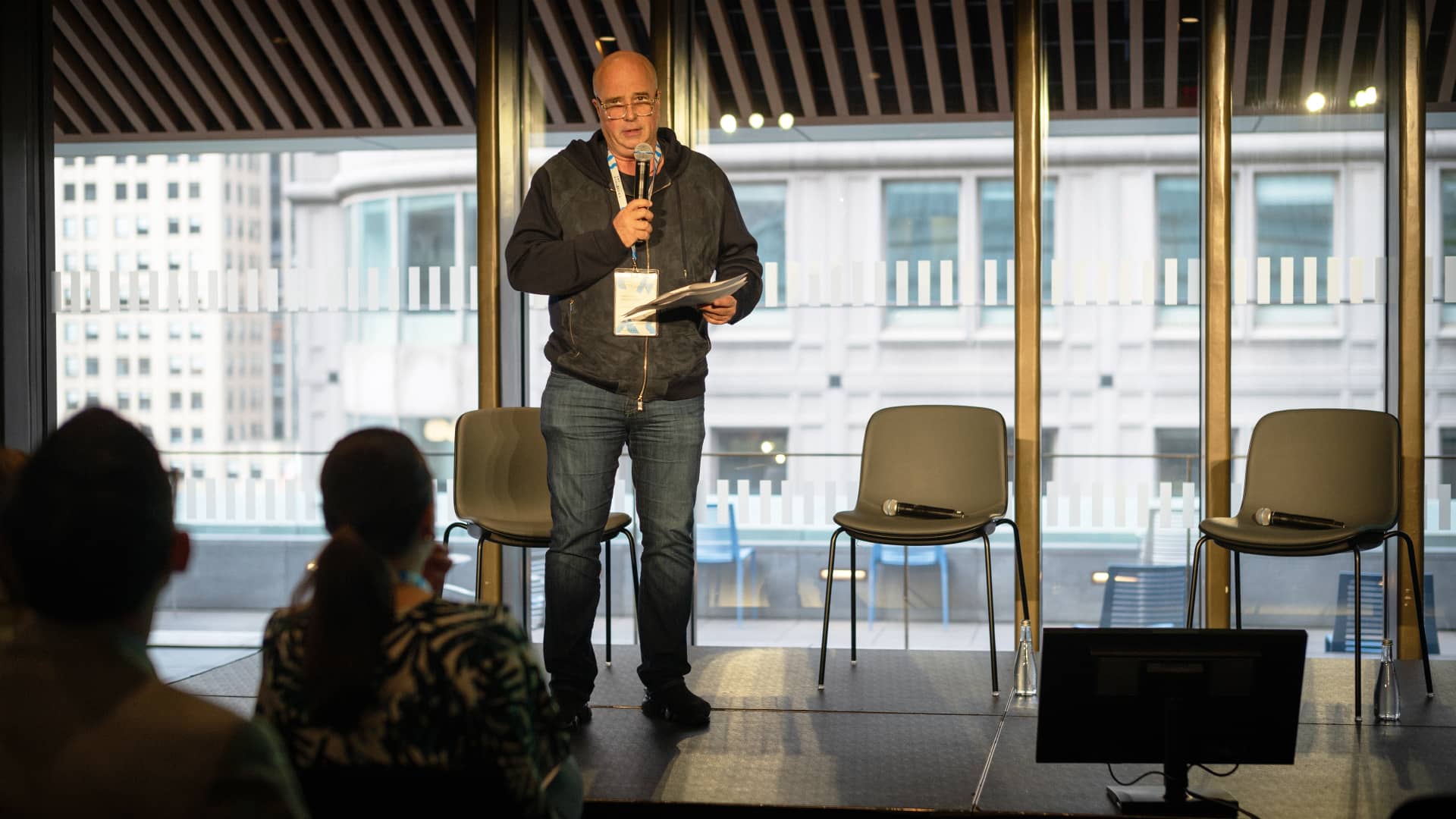 SNF Co-President, Andreas Drakopoulos, speaking at the SNF Dialogues event held at the SNFL in NY.