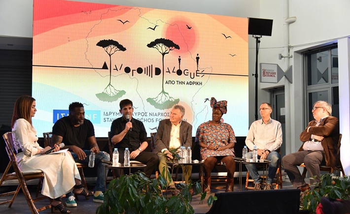 Anna-Kynthia Bousdoukou with other guests on stage at the SNF Dialogues event