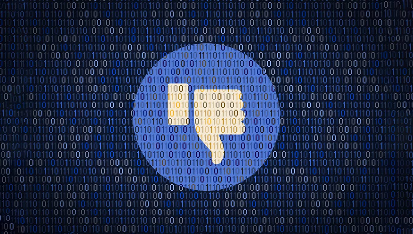 Colorful banner with numbers and a thumbs down symbol in the middle